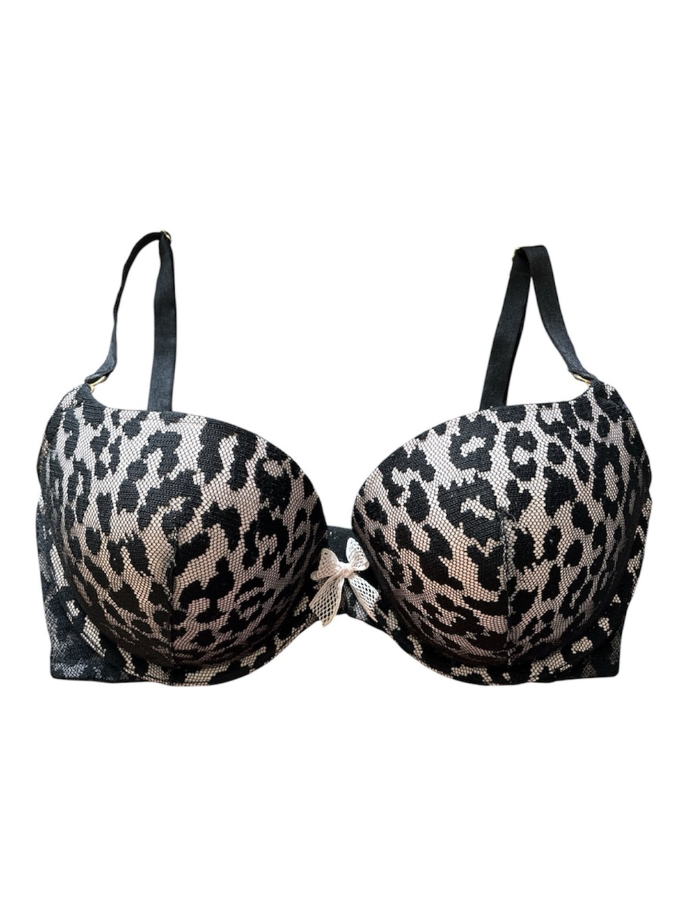 ⭐️ Victoria's Secret Black & blush pink Leopard Lace Push-Up Bra- 34DD
